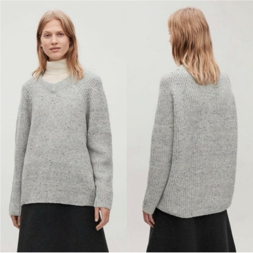 COS Oversized Gray Flecked Chunky Knit Long Sleeve Wool Blend Sweater S Thick